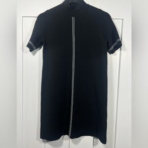 ZARA Black Ribbed Mock Neck Knit Dress w/ Contrast Stitching | Size S